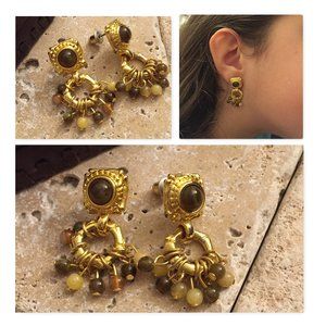 Etruscan-style gold tone drop earrings